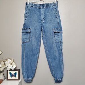 Joe's Jeans Miranda Baggy Joggers Cargo Pockets Blue Denim Womens Size 30 READ